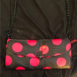 Princess Vera Wang Black/Hot Pink Polka Dot Snakeskin Cross Body/Clutch